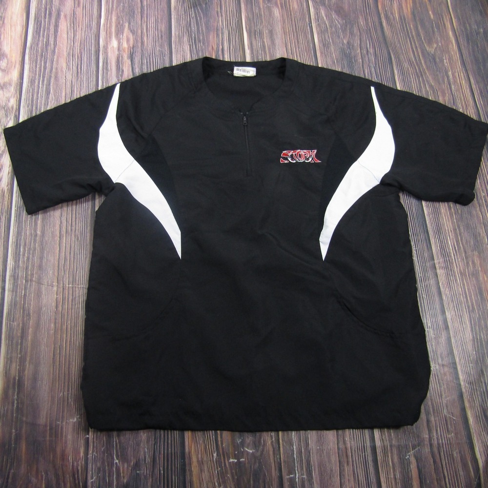 Teamwork Jacket Mens L Black Short Sleeve‎ 1/4 Zip Windbreaker Baseball Pullover
